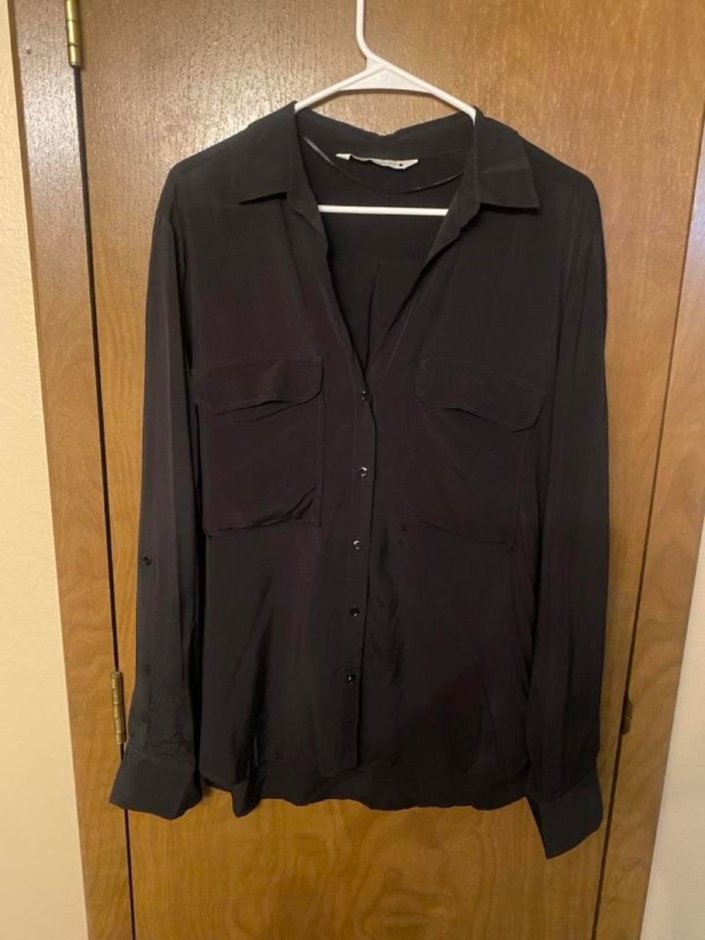 Zara Black Long Sleeve Button-Up Blouse